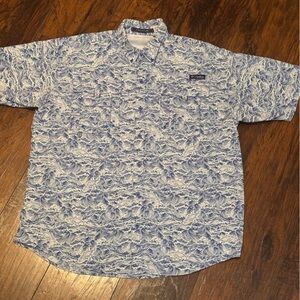 Columbia PFG Super Bahama Shirt Mens Large Fishing Floral Nylon Blue Button Up
